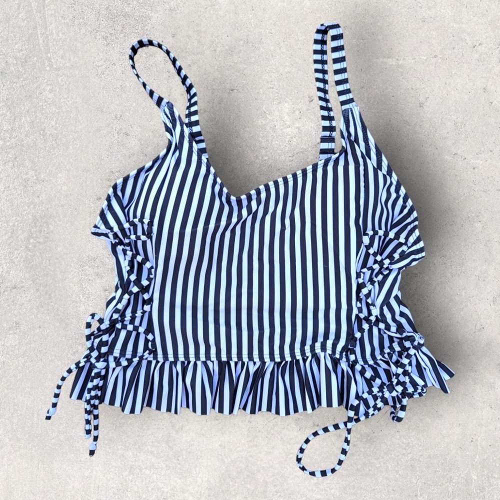 Shein Striped Ruffle Swimsuit Top XL